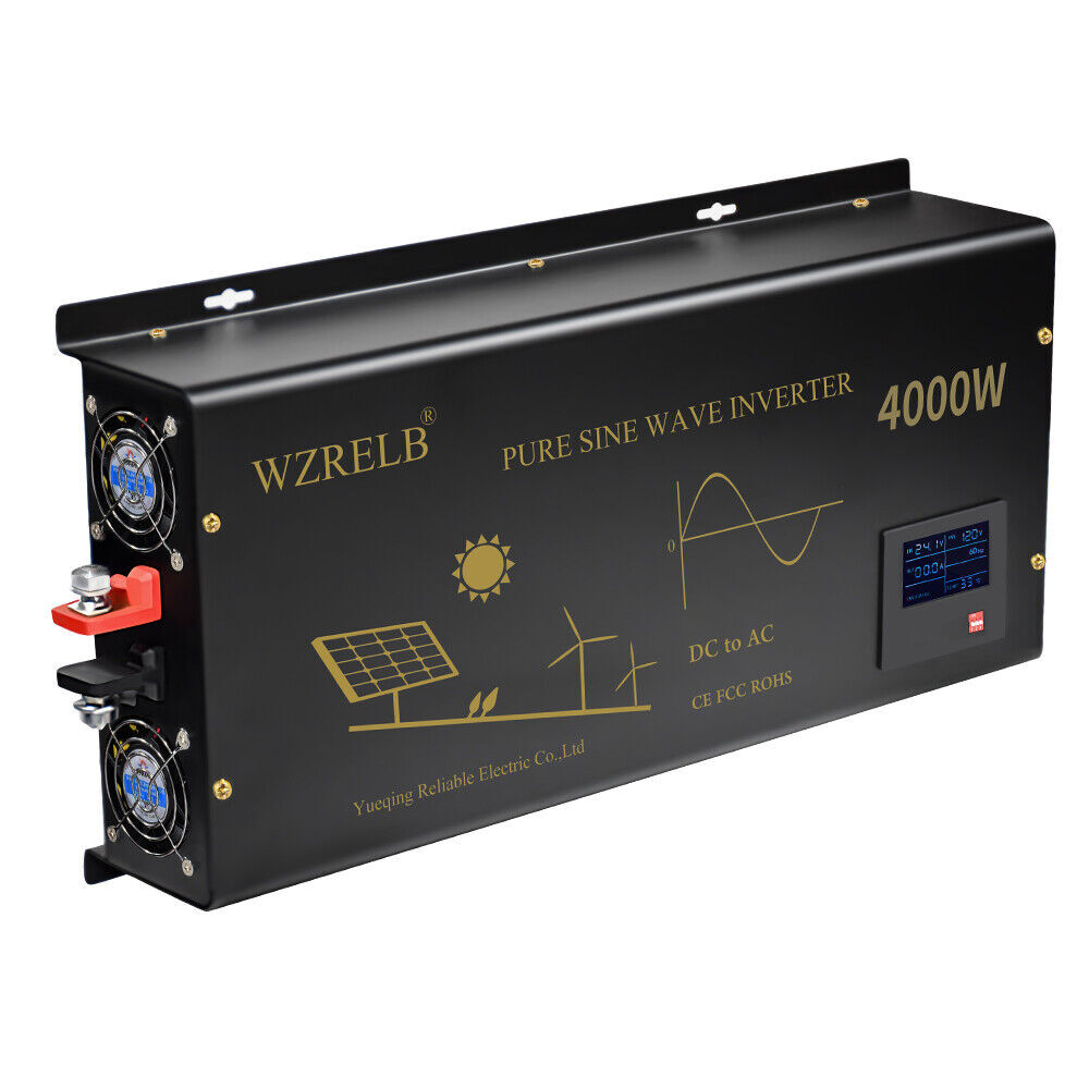 4000W Pure Sine Wave Inverter 24V DC Power Converter Car Truck Solar Home RV LCD