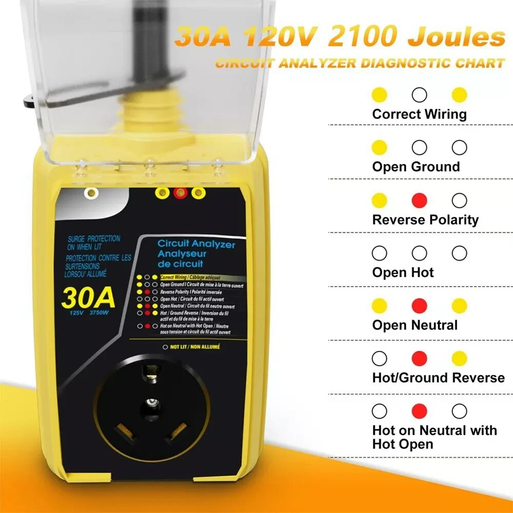 RV Surge Protector 30 Amp /RV Circuit Analyzer With LED Indicator Light USA