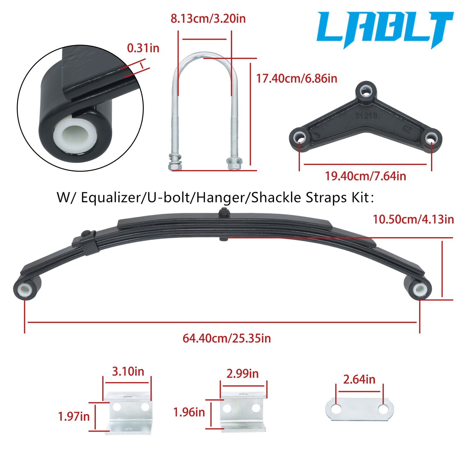 5000lbs Tandem Trailer Axle Suspension 2500lbs 4 Leaf Springs+U-bolt+Hanger Kit