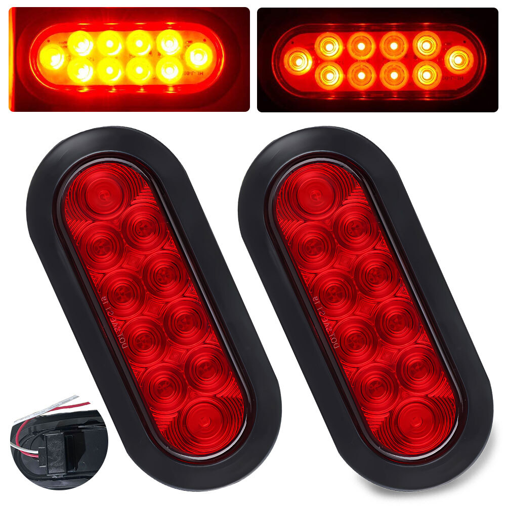 2 Red 6″ Oval Trailer Lights 10 LED Stop Turn Tail Truck Sealed Grommet Plug AAQ