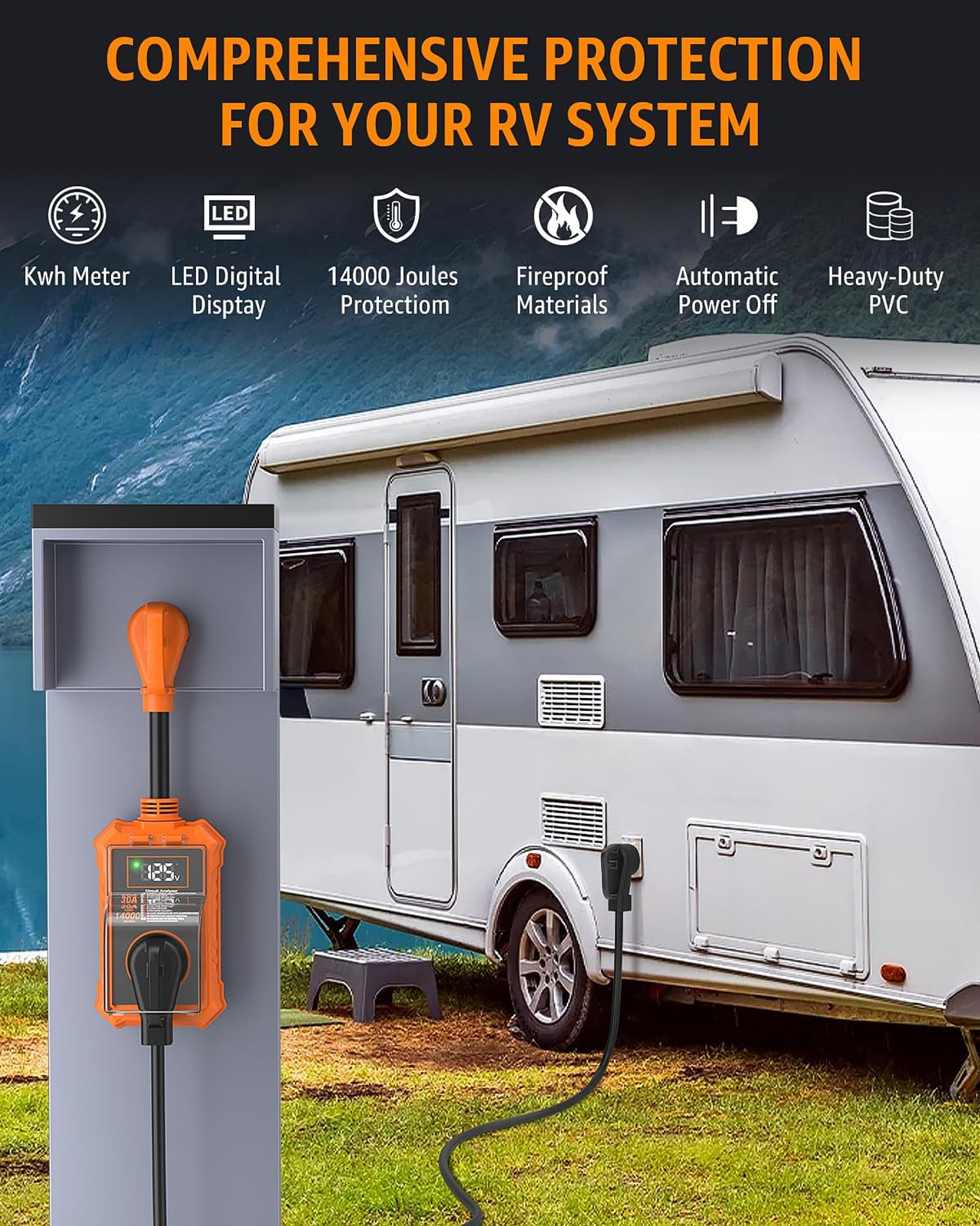 30 Amp RV Surge Protector with Smart LED Display Circuit Analyzer Waterproof