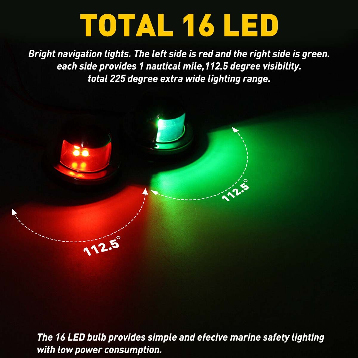 Pair Red & Green 8LED Navigation Lights Marine Bow Light Lamp for Boat Pontoon B