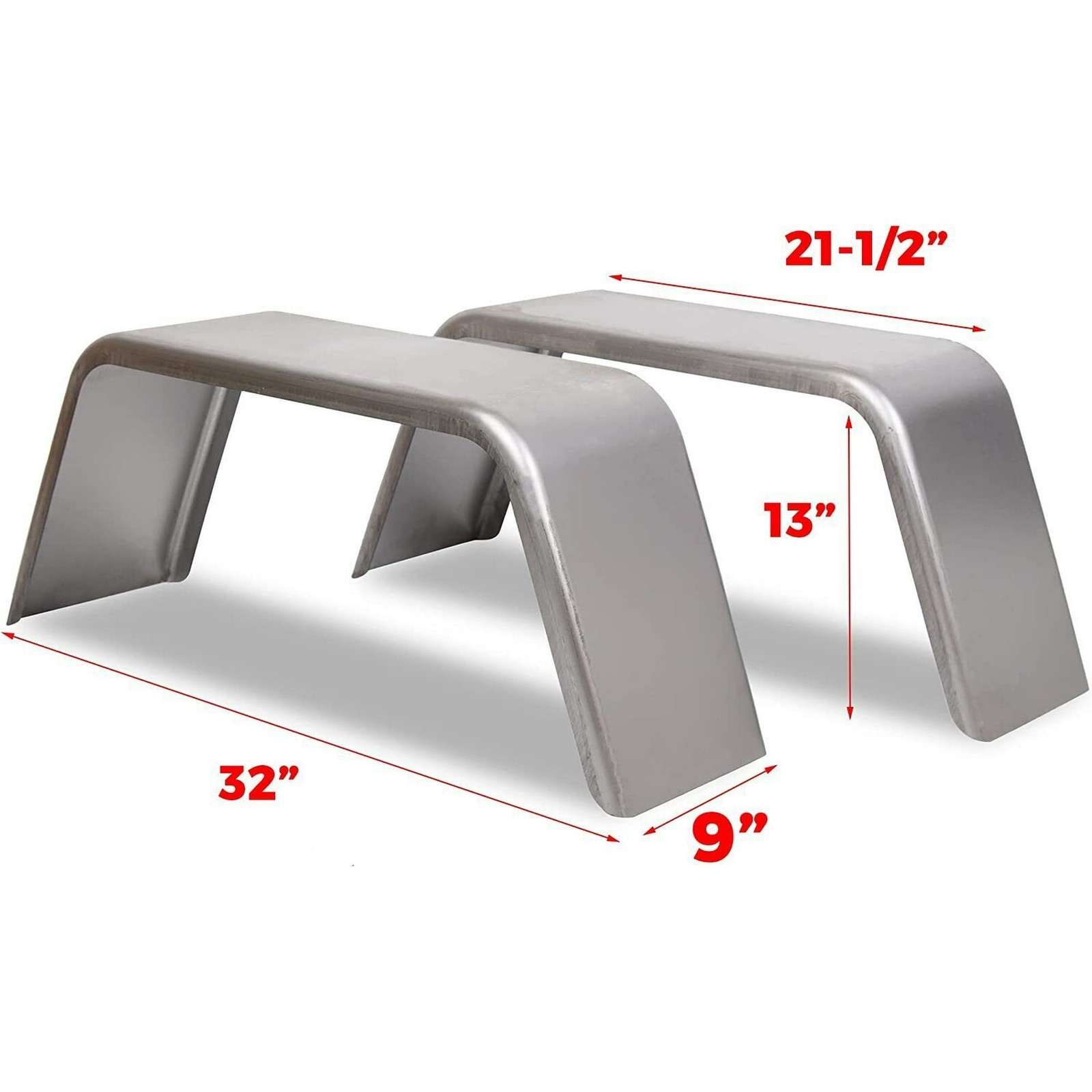 Pair Steel Trailer Fenders 32x9x13 Fits 14″ 15″ 16″ Wheels Square Axle