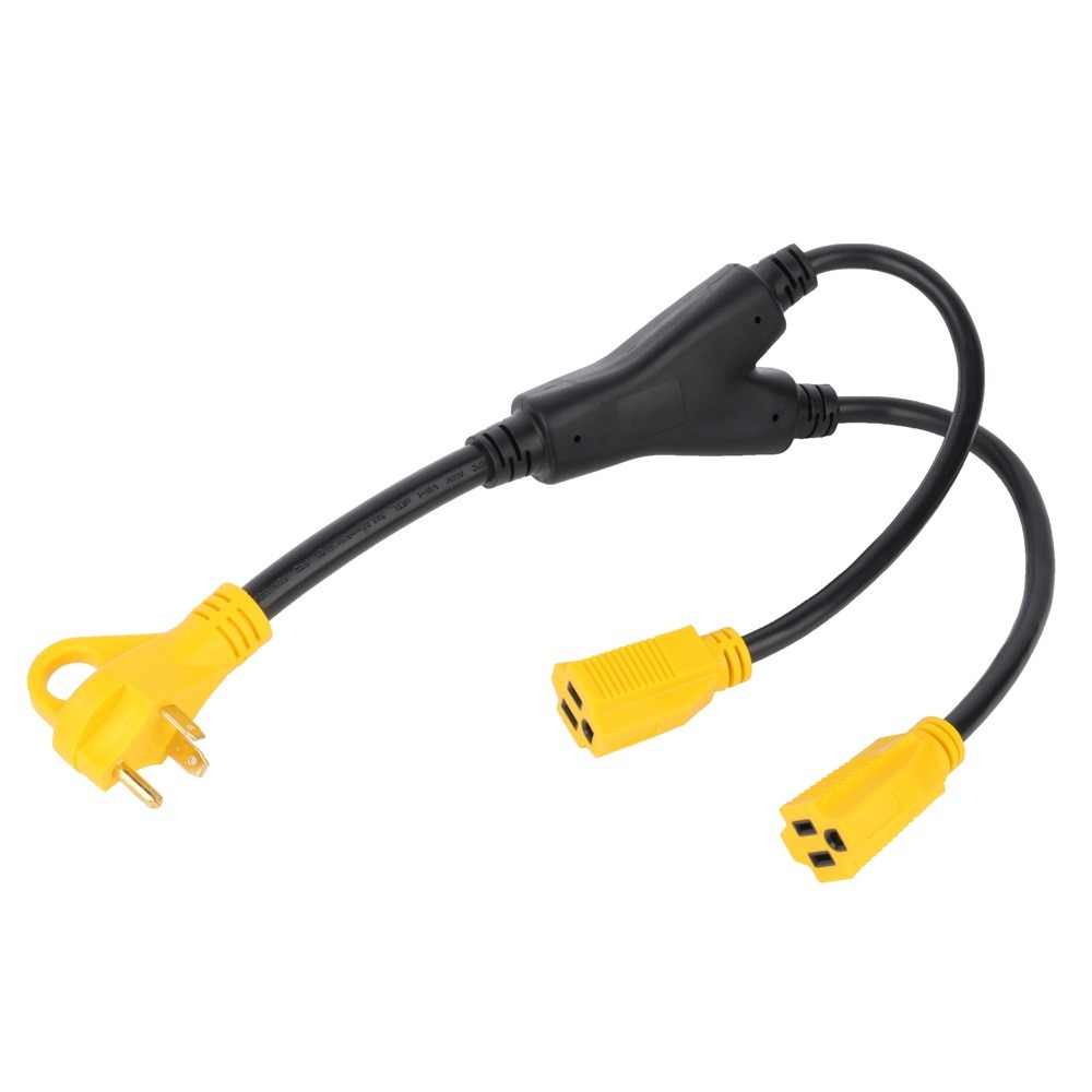 30 Amp Male to (2) 15 amp Female Receptacle RV Y split Power Cord Adapter