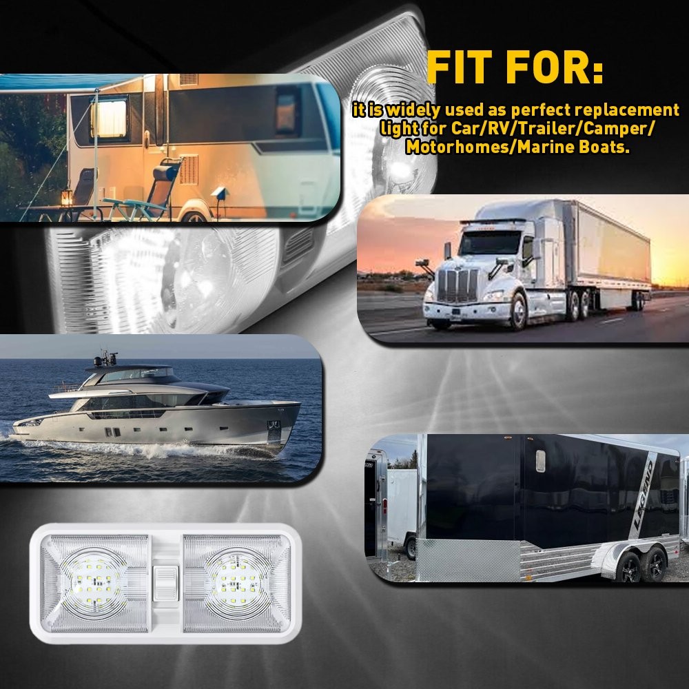 12V LED Light Interior RV Ceiling Double Boat Camper Trailer double Dome Frost`