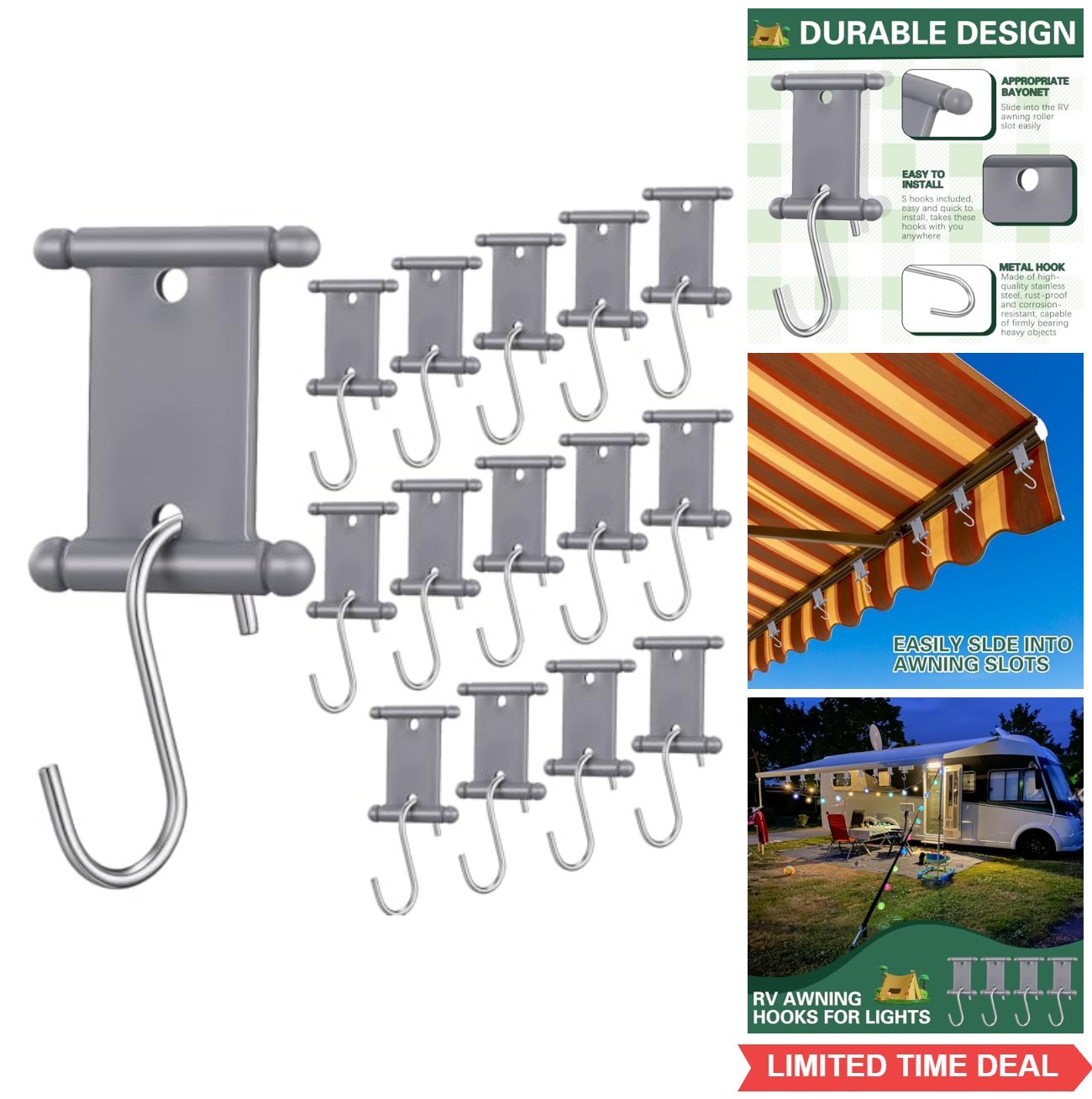 14 RV Awning Hooks Double Sided Light Clips 5mm 6mm 7mm 8mm Piping Rail Heavy
