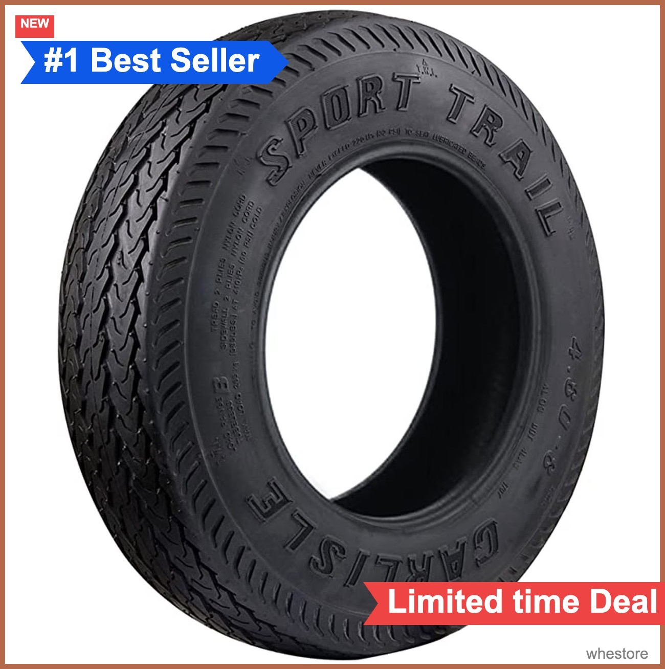 Carlstar Sport Trailer Tire 20.5X8.0-10 Load Range C 84J Bias Ply For Boat