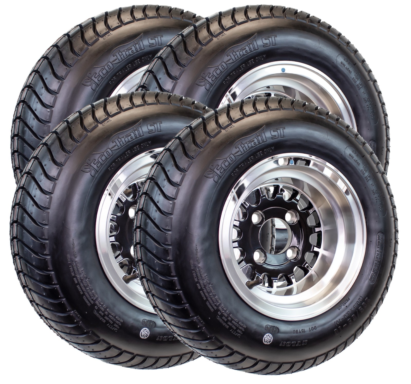eCustomrim 4-Pack 205/65-10 Golf Cart ATV Offroad Trailer Tire 10X7 Black Wheel