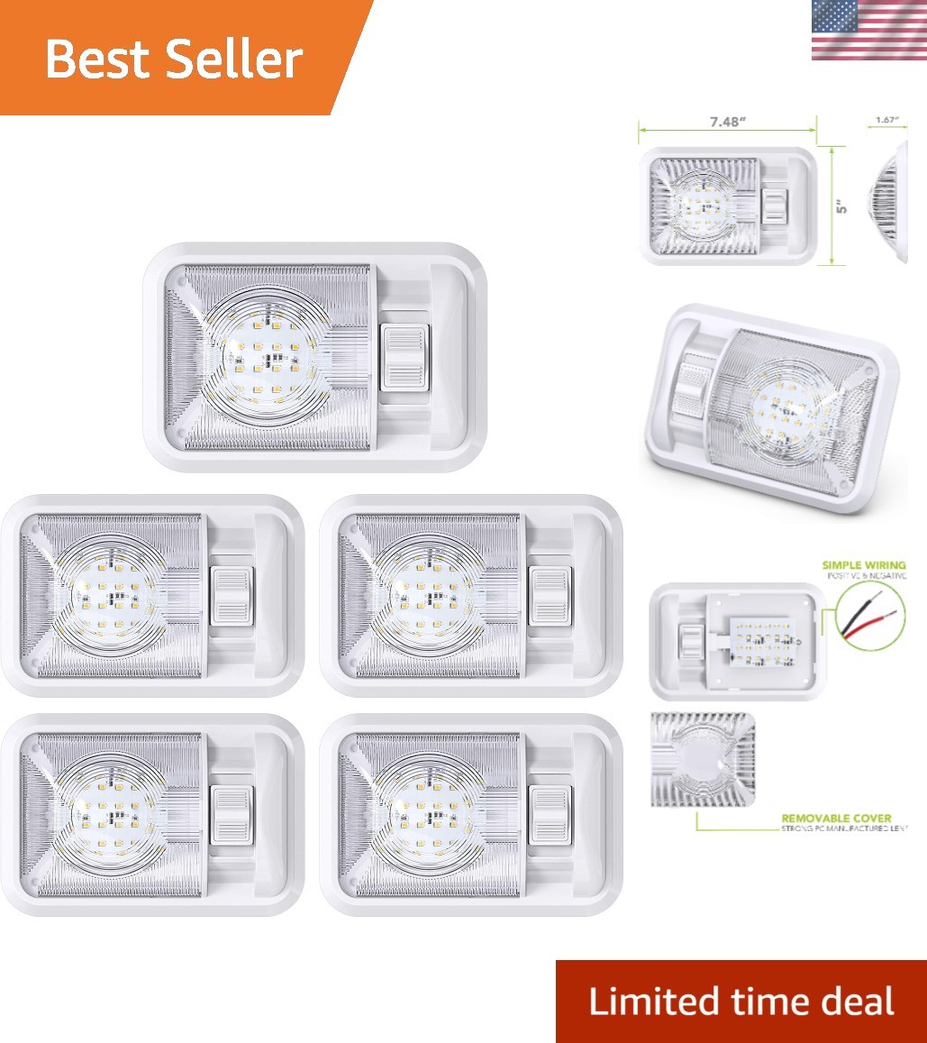 5 Pack Universal Fit 12V LED Ceiling Lights for Trailers – Natural White 4000K
