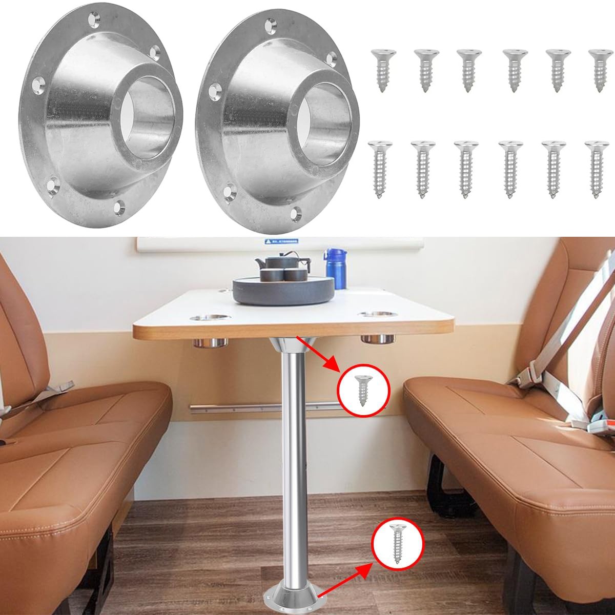 2Pcs Car Table Base Mount RV Dinette Table and Floor Mount Base 6 Mount Aluminum