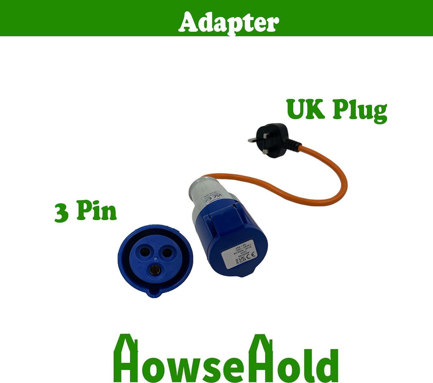 16amp to 13amp Adapter Hook Up Cable 3 Pin UK Electric Hook Up Adapter 230v for