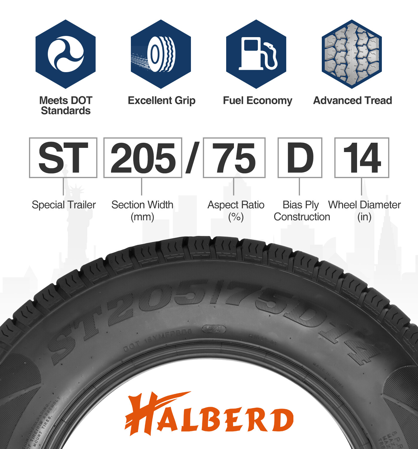 205 75 14 Trailer Tire 6Ply ST205/75D14 Replacement Tyre Load Range C 205 75D14
