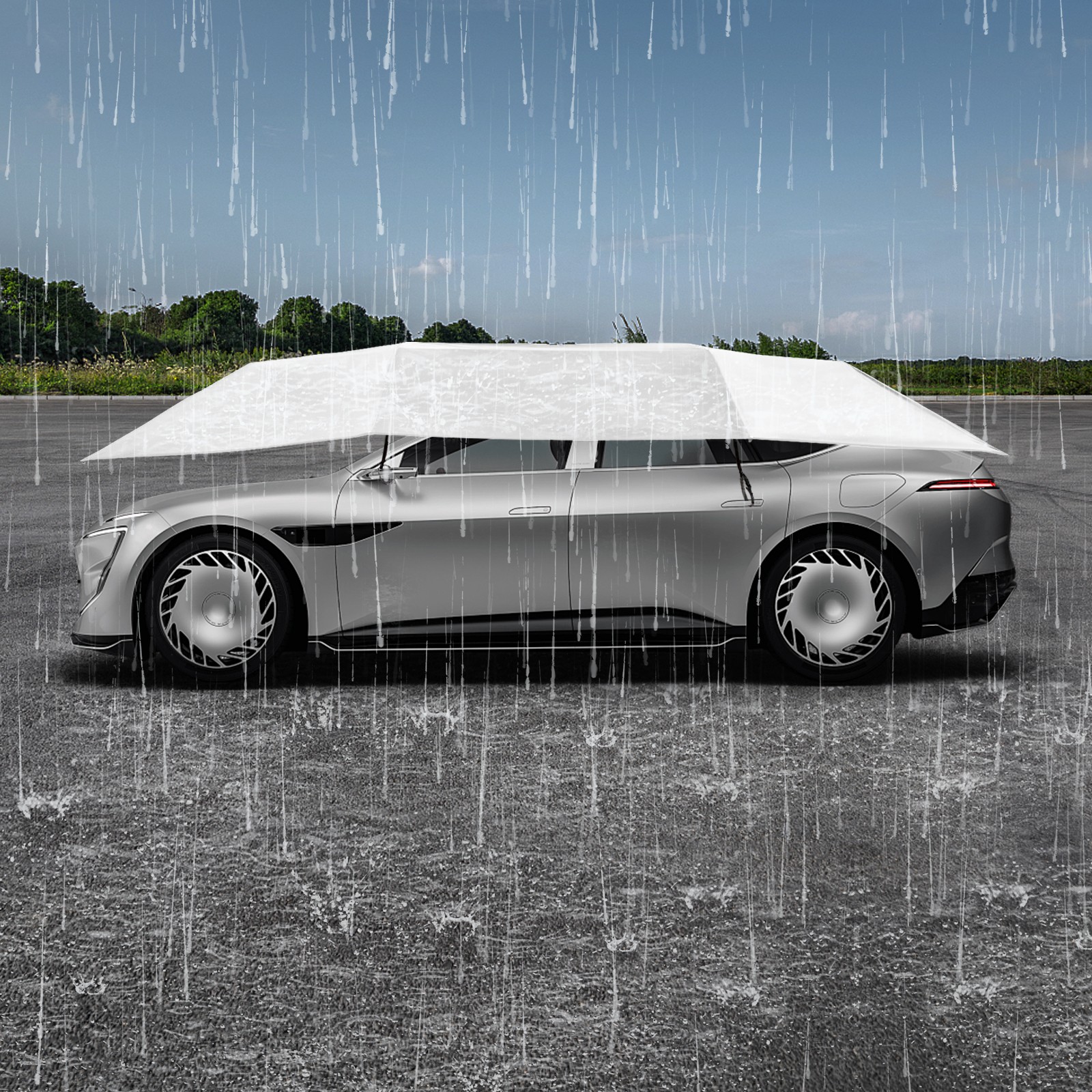 Folding Car Umbrella Removable Carport Awning Cover Semi-Automatic Car Canopy