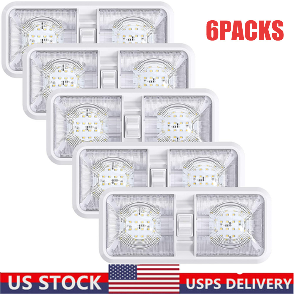 6 Pack RV LED Ceiling Double Dome Light Fixture ON/OFF Switch Interior Lighting