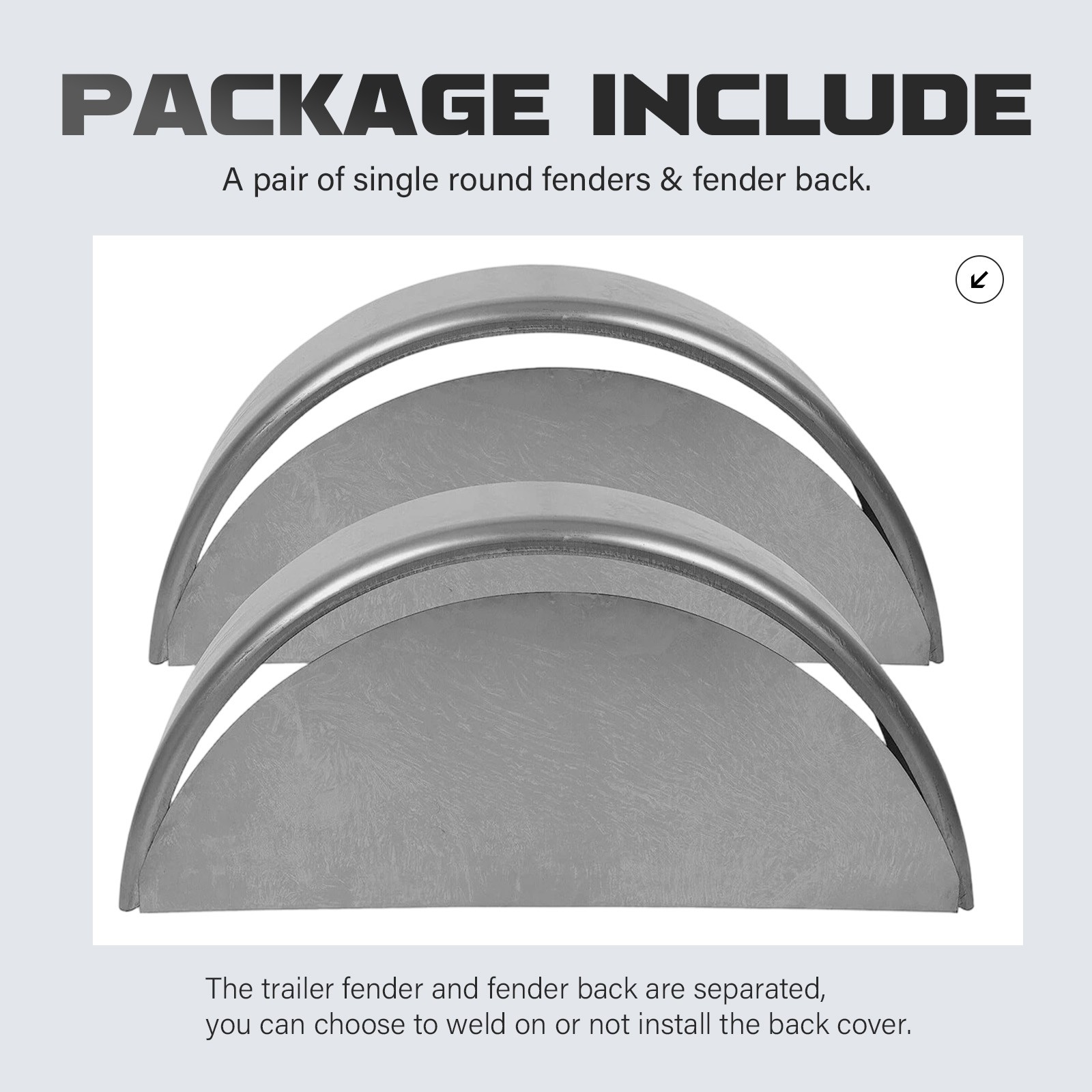 1 Pair of Round Trailer Fenders 14″-16″ wheels & Fender backs 32” x 9” x 15”