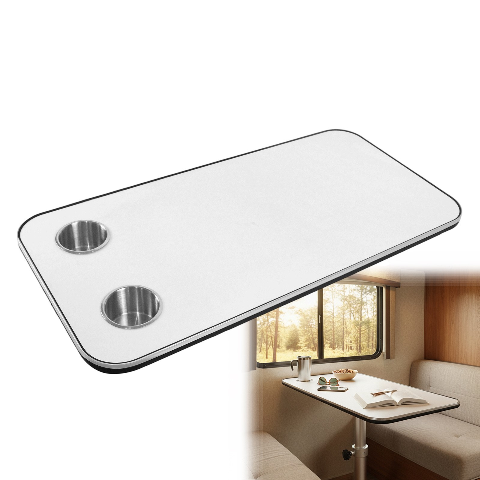 RV Tabletop 31.5 x 15.7 in Replacement Table Top with 2 Stainless Cup Holders