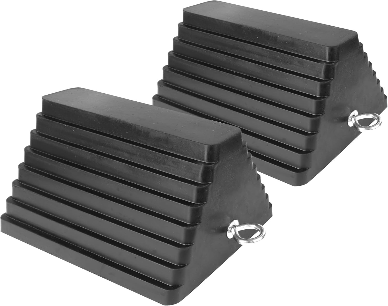 2 Pack Solid Rubber Heavy Duty Wheel Chock with Eyebolt for Truck Trailer RV Car