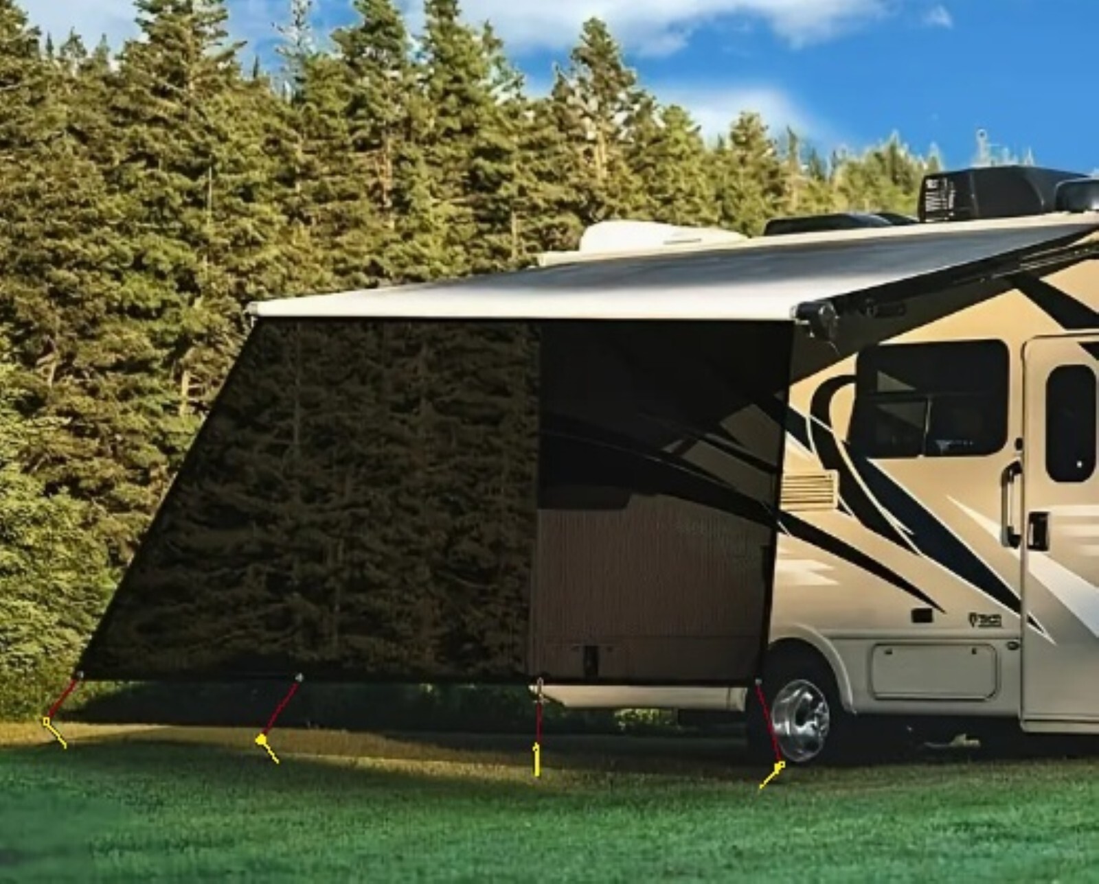 RV Awning Sun Shade Screen – Black – 12 ft to 21 ft – fits most awning brands