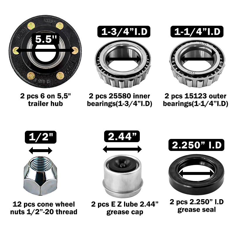 2pack Trailer Hubs Conversion Mobile Home 6000# 6 Lug 6 x 5.5 Idler Axle