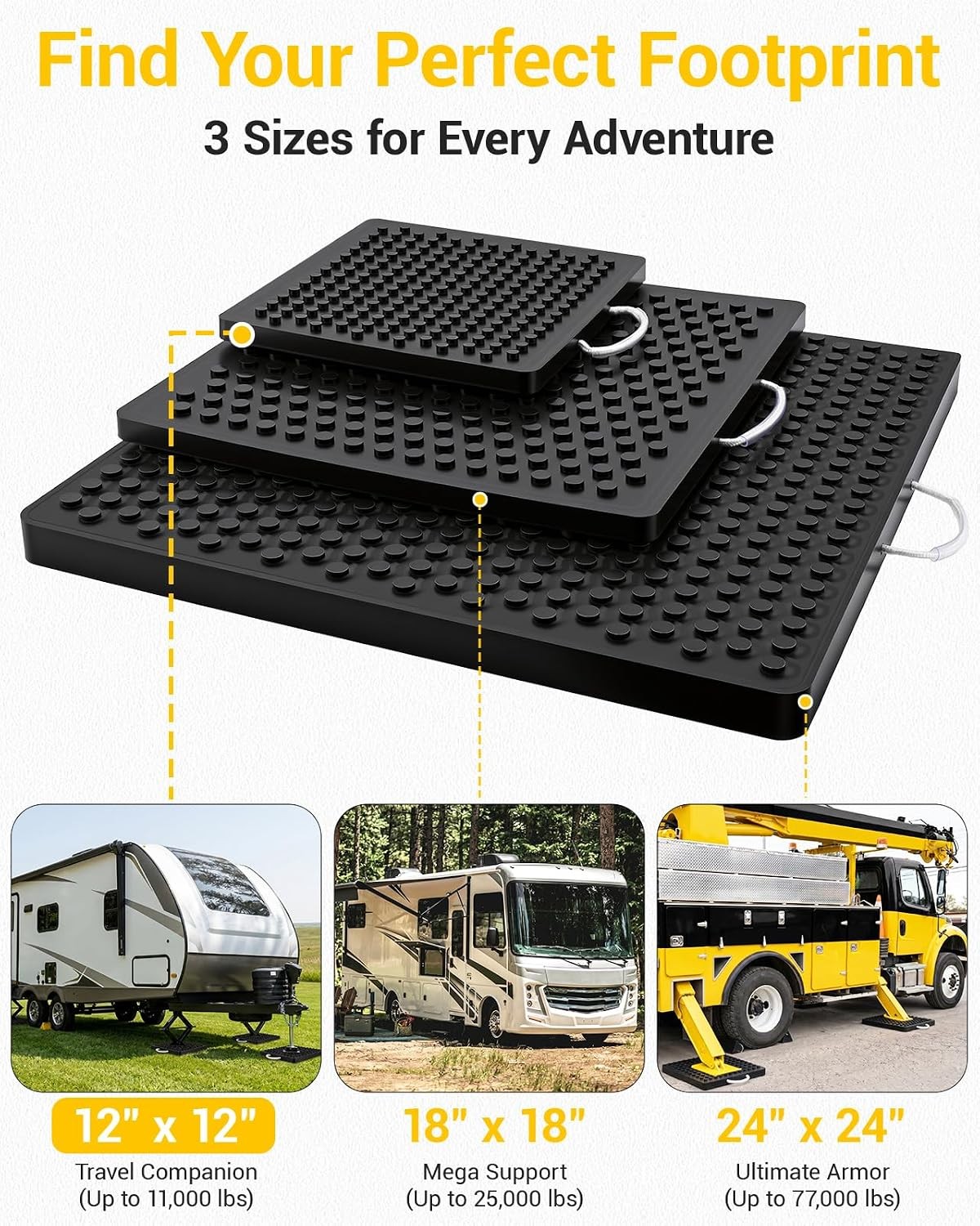 4Pack Heavy Duty RV Stabilizer Jack Pads 12″ x 12″ x 1″,11,000 lbs for Trailer