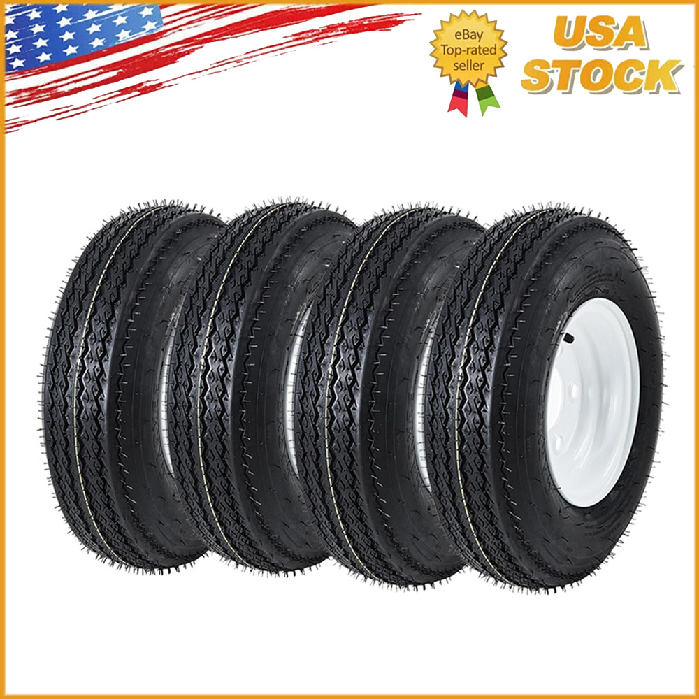 Set of 4 4.80-8 4.80×8 480-8 6PR Tires Trailer Tires with 8″ Rims 5 Lug on 4.5″