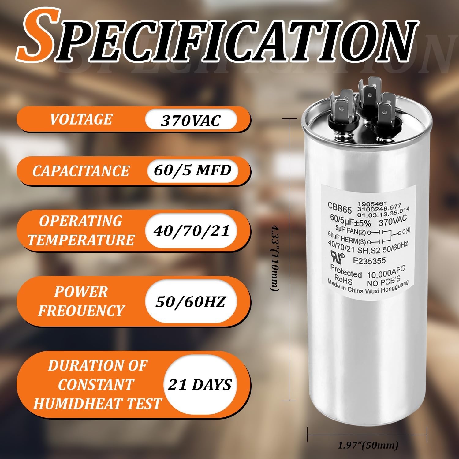 Fits for Dometic 3312195.000 Air Conditioner RV AC Motor Capacitor 60/5 MFD, …