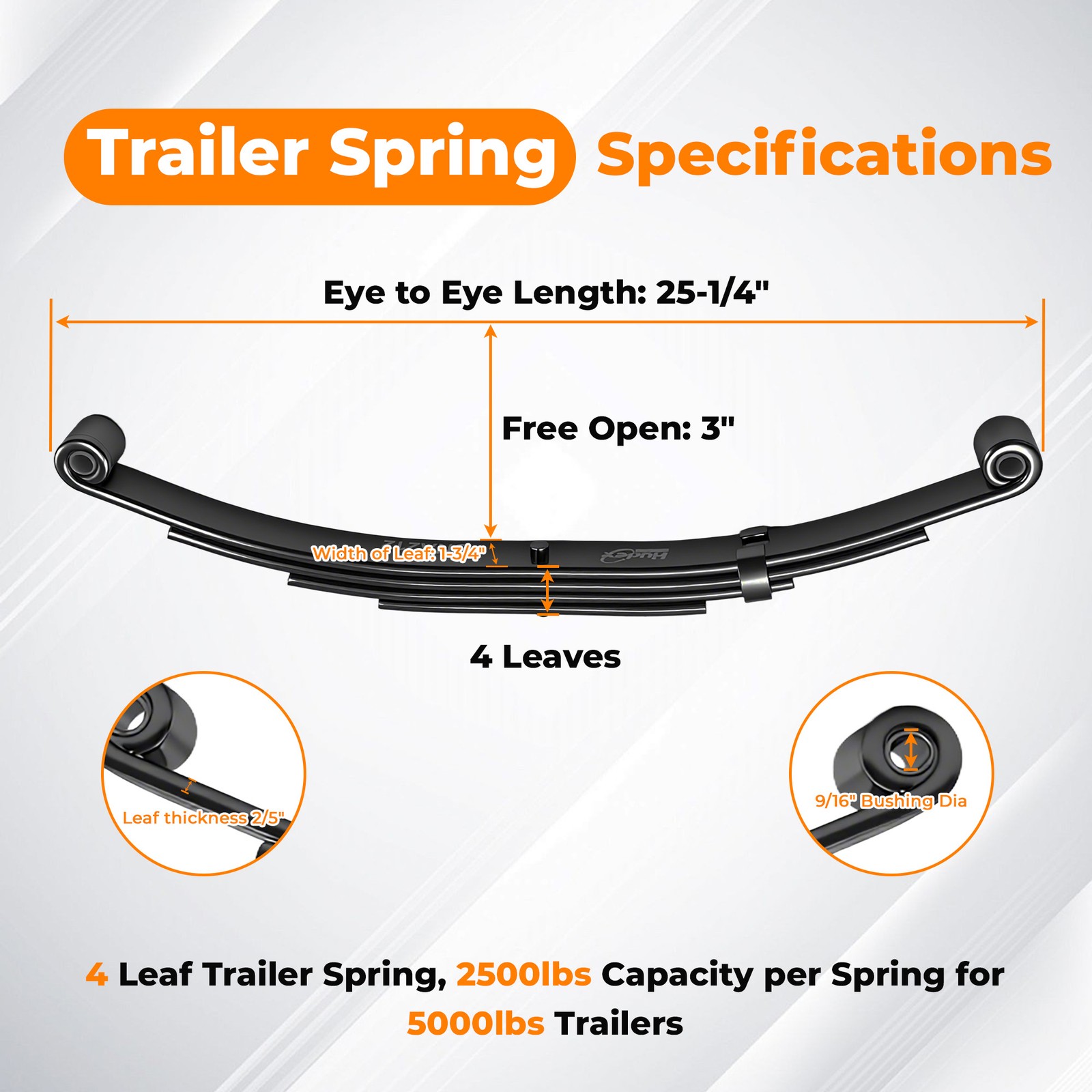 5000lbs Single Trailer Axle Suspension Kit 2500lbs 4 Leaf Springs & Hanger Kit