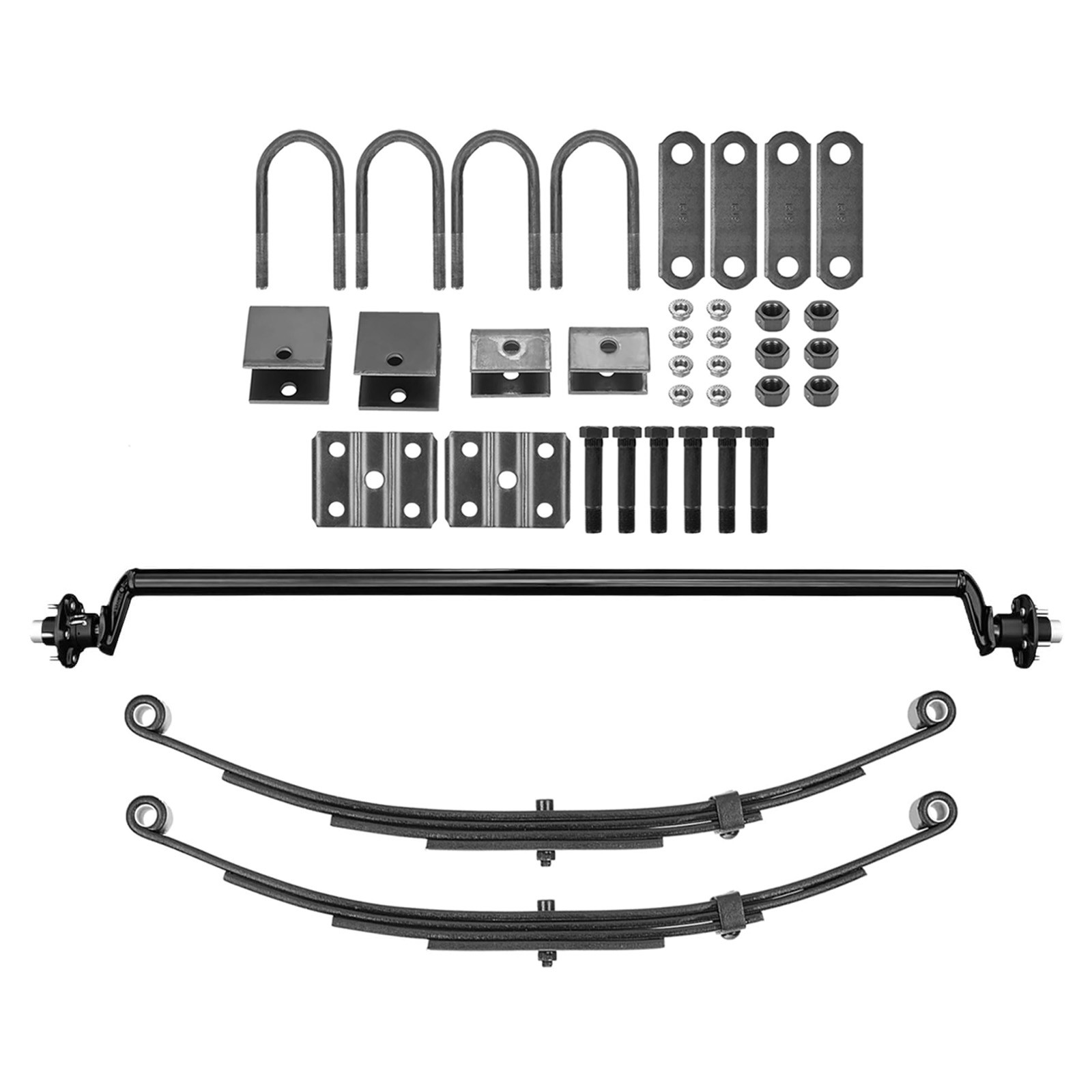 3500lb Single Trailer Drop Axle Kit Idler W/ Hub, Leaf Springs, Hanger, U-Bolt