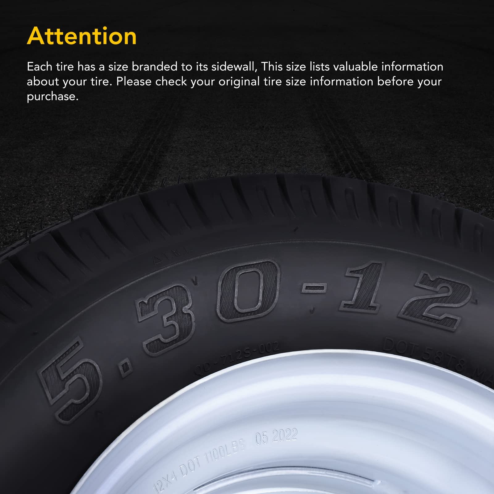 🔥4 Pack Trailer Tires w/ 12” Rims 5.30-12 5.30×12 Tire 4 Lug on 4” Load Range