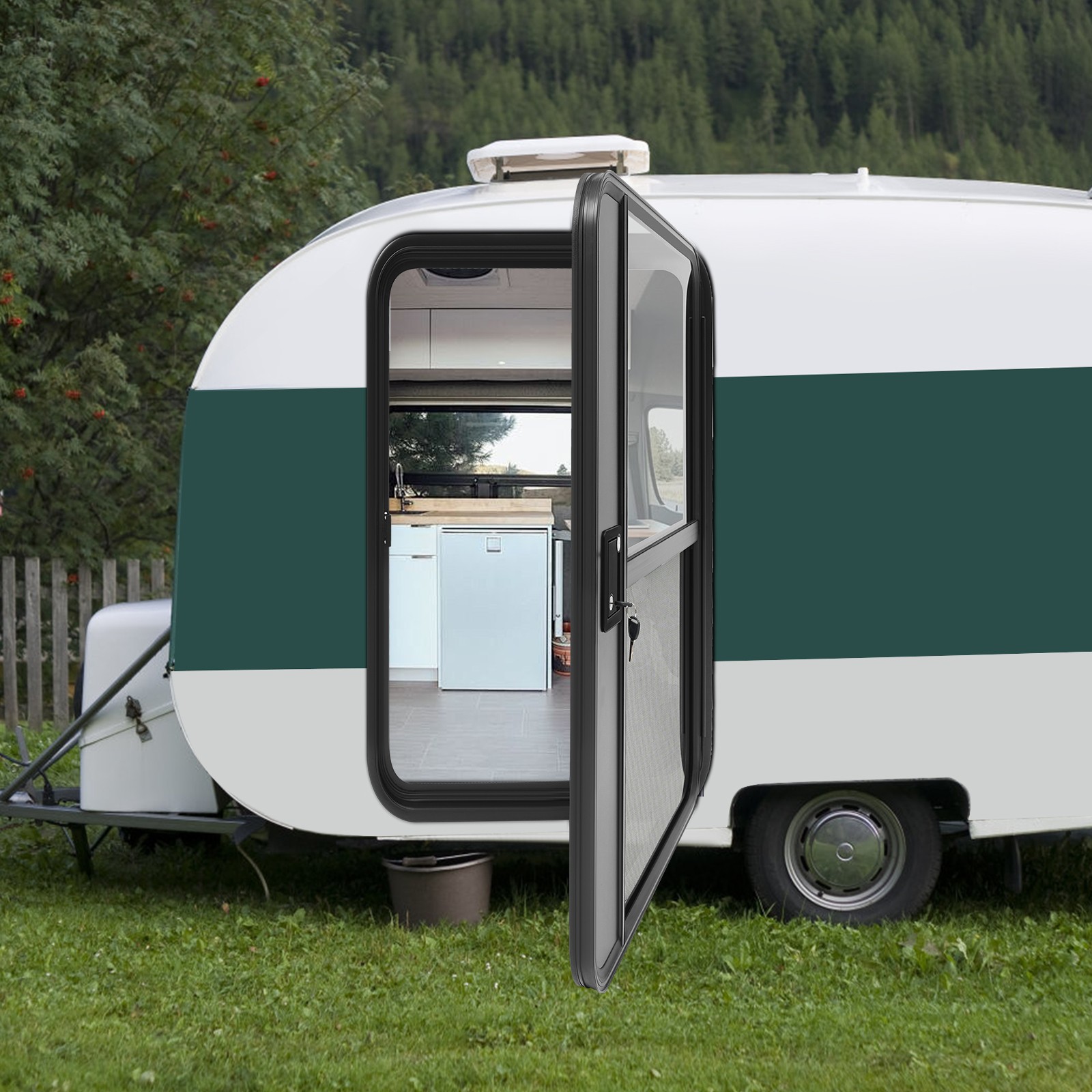 Black RV Camper Teardrop Trailer Entry Door for Right& Passenger Side W/ 4* Keys