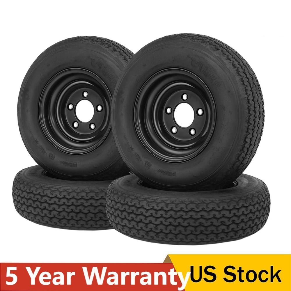 ✨4pcs Trailer Tires Black Wheels 8″ Rim 4.80-8 480-8 4.80×8 PCD 5 Lug on 4.5″ 6P