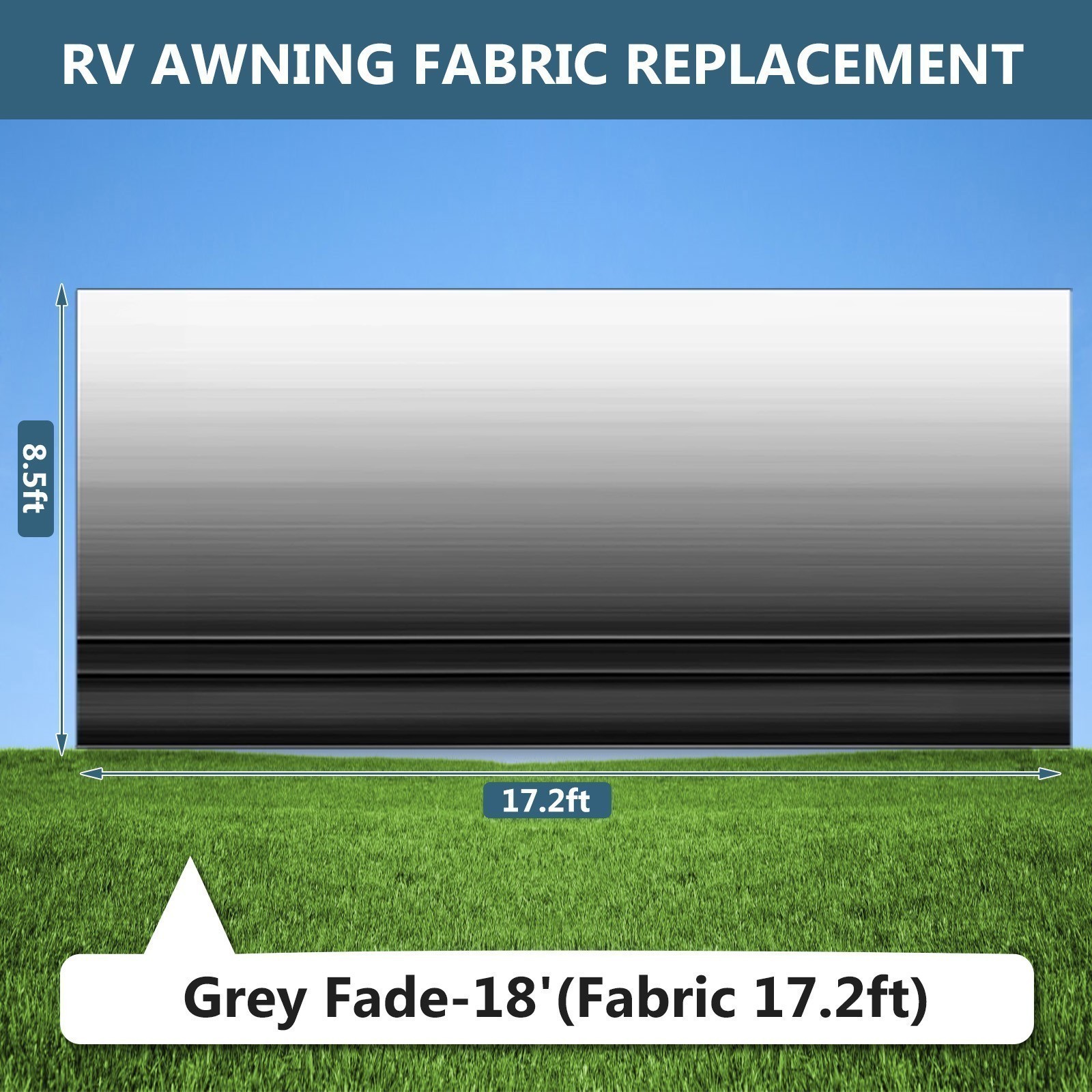 Waterproof RV Awning Fabric 18FT Strip Gray Fade UV Resistant For Outdoor Canopy
