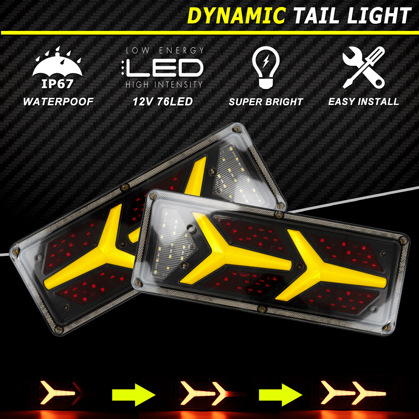2x LED Truck Tail Brake Sequential Flowing Turn Signal Trailer Light 76LED Lamp