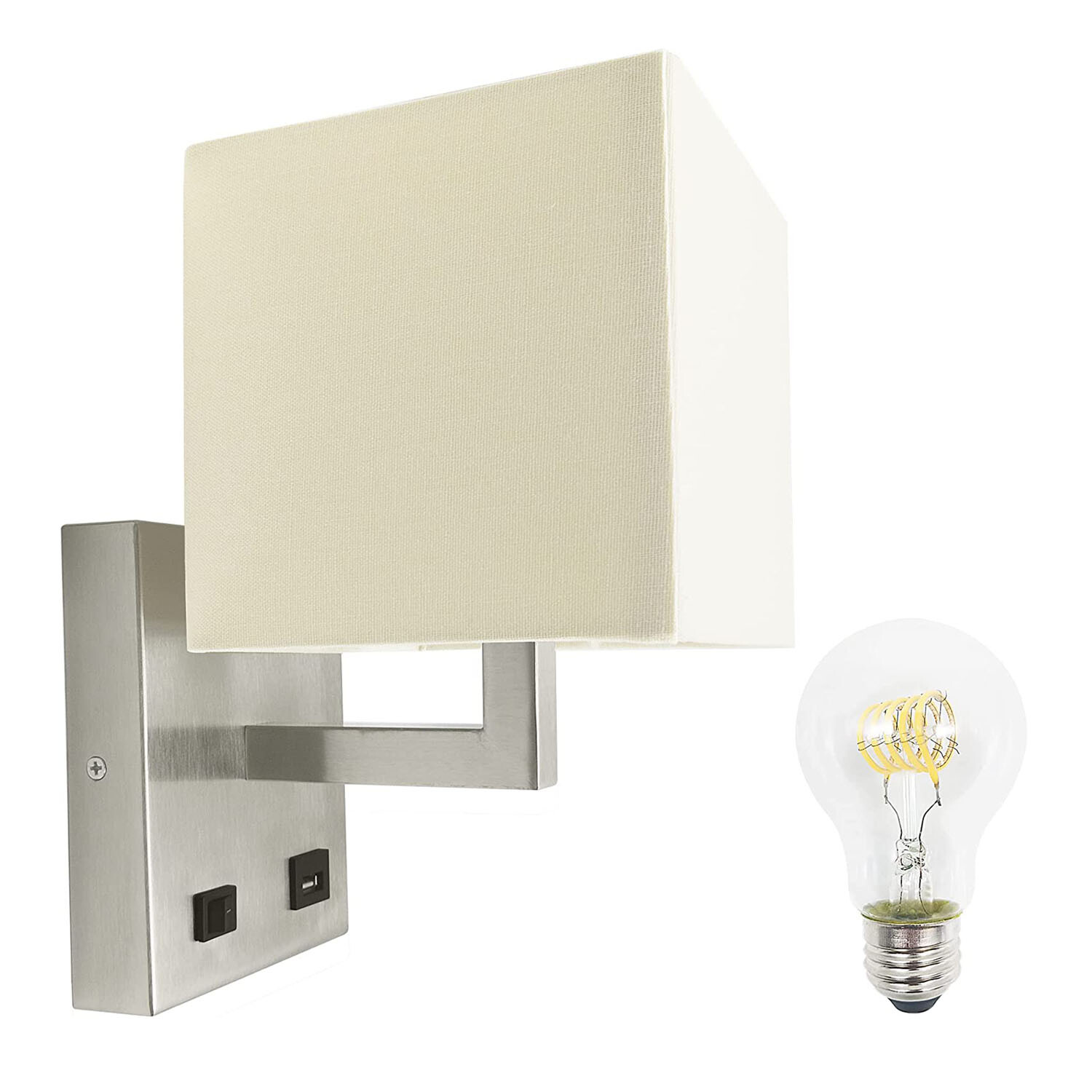 Facon 12V RV LED Wall Sconce Light Fixtures, Fabric Shade with Switch and USB