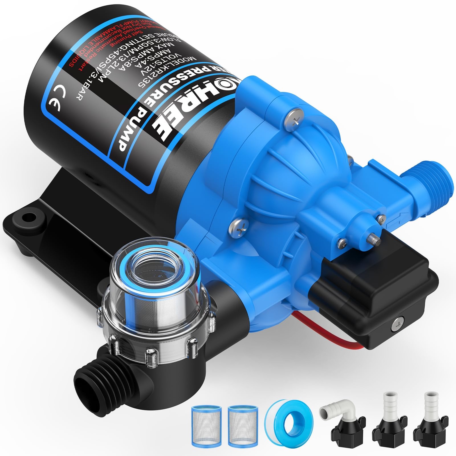 RV Water Pump 3.5GPM 45 PSI, 12V DC Fresh 3.5 GPM 45 PSI-12V