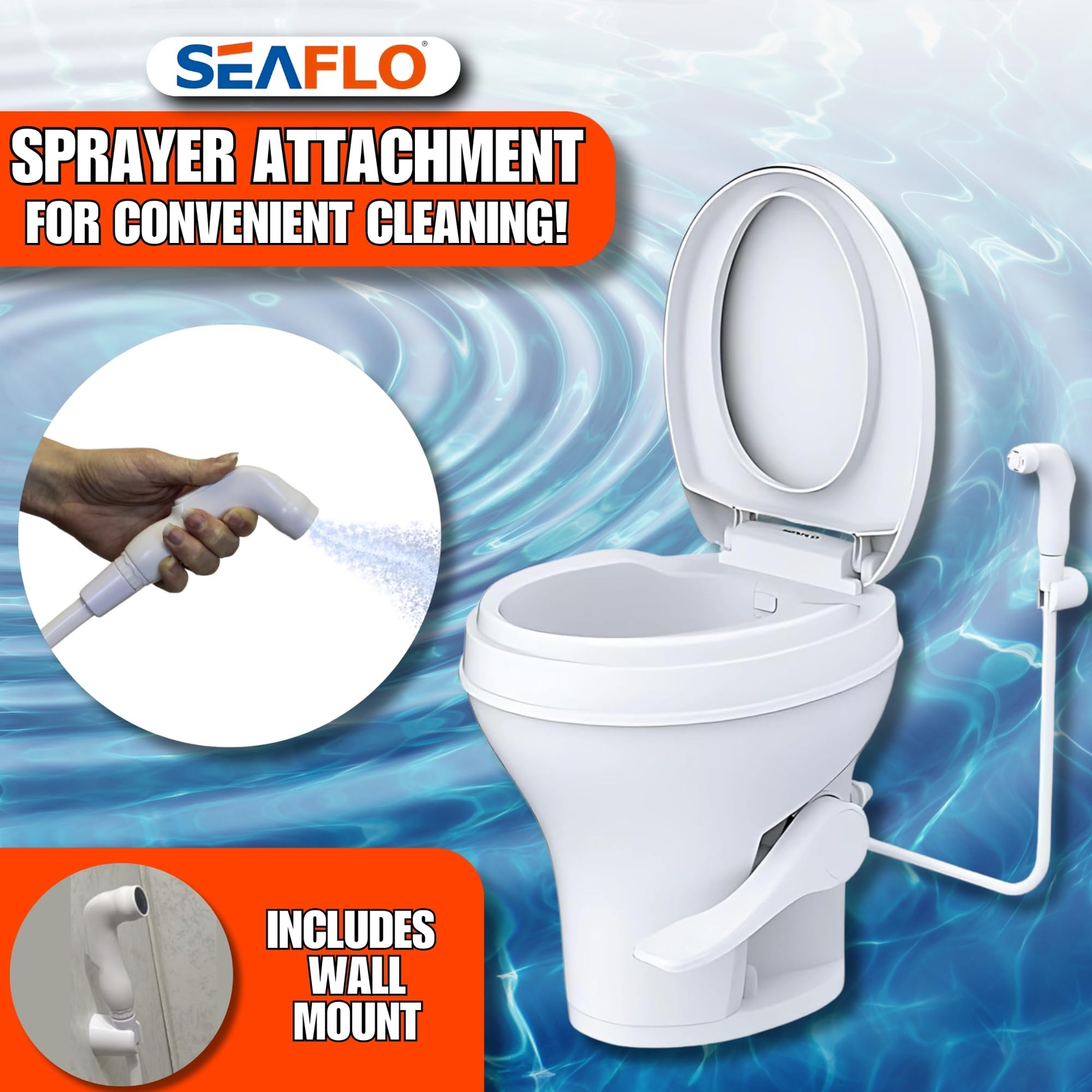 SEAFLO RV Toilet 18.5″ Standard Height Foot Pedal Soft Close 4-Year Warranty