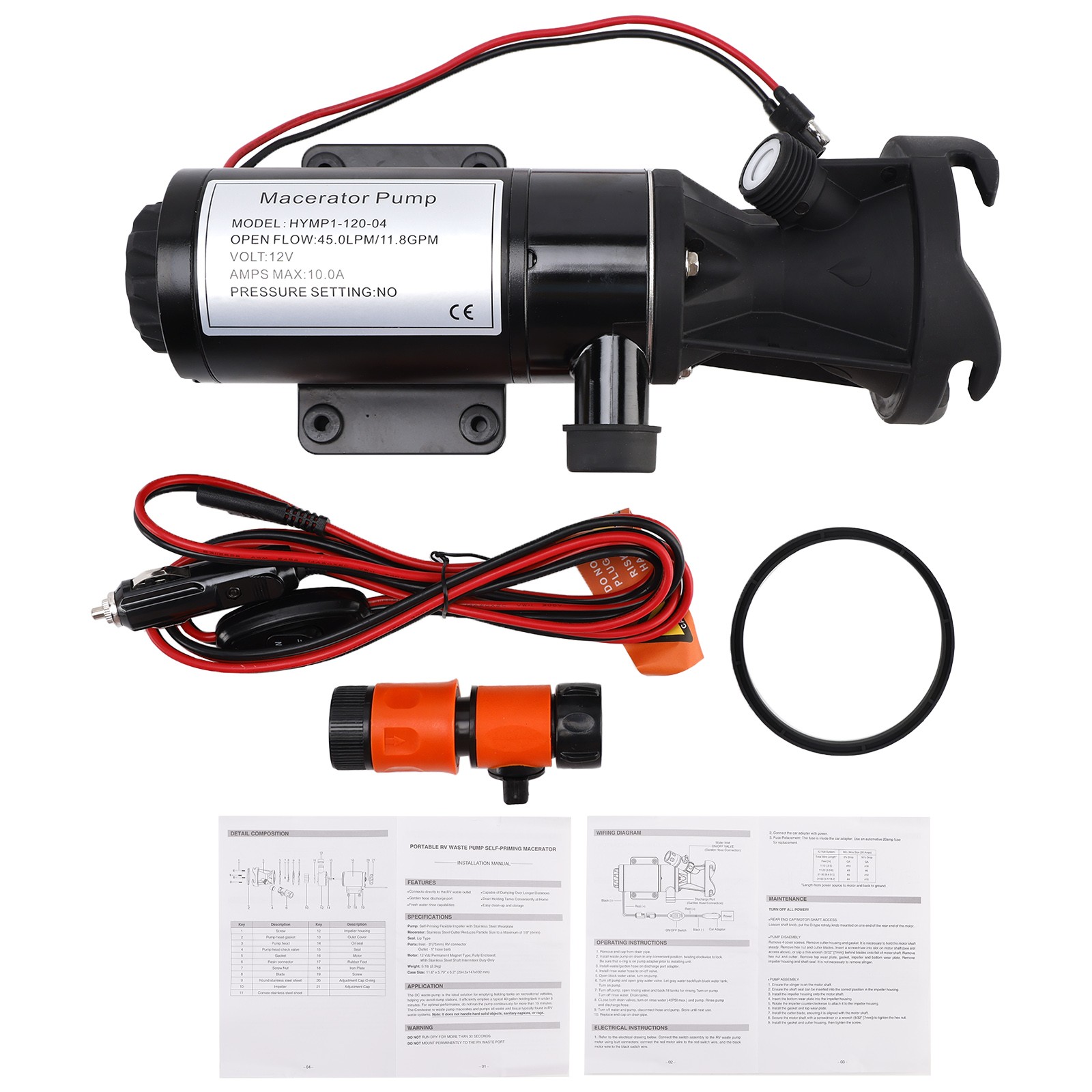 Portable Macerator Waste Pump 18555-000A for Camper RV 12V DC