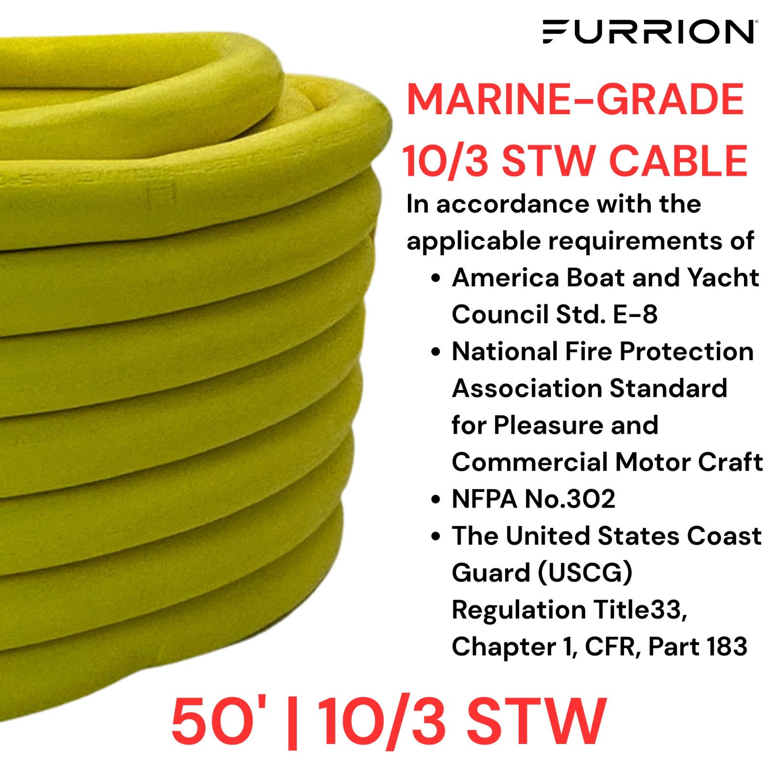Furrion 30A 50FT Shore Power Cord RV Marine Cable Yellow LED L5-30 Twist Lock