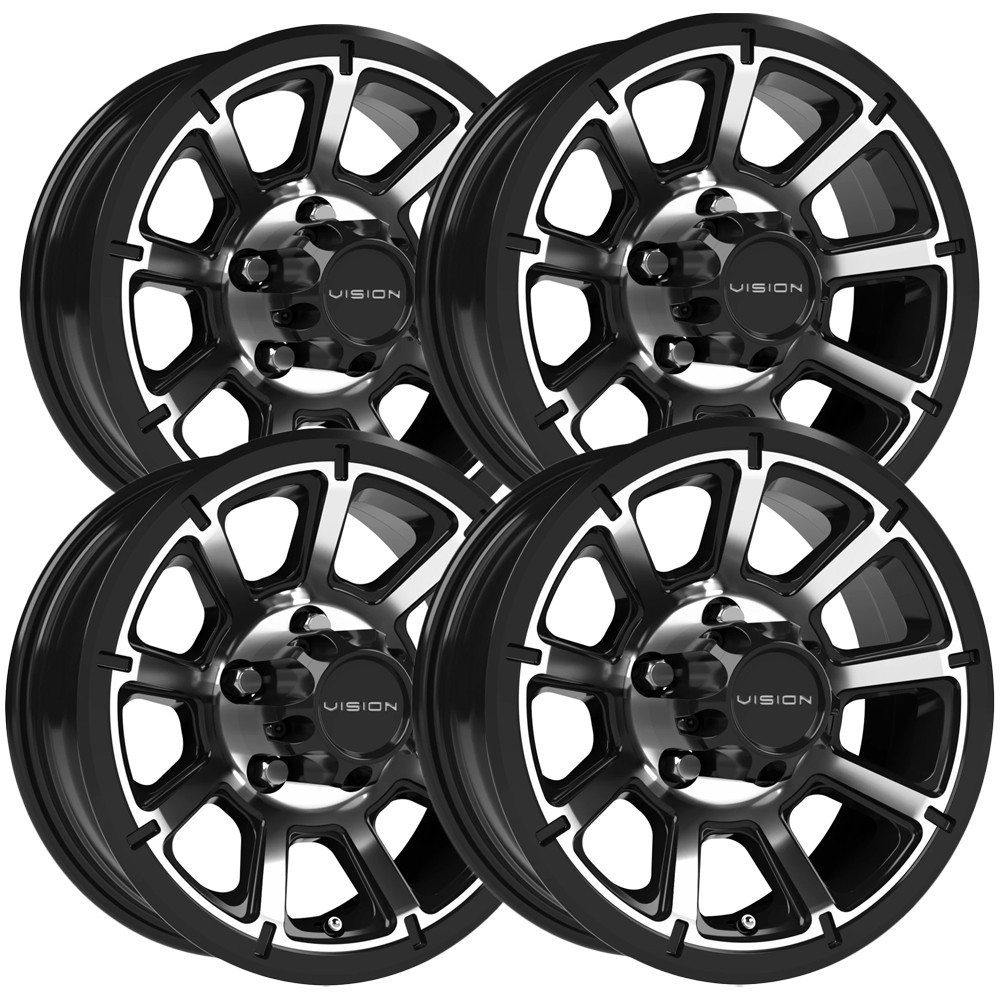 (Set of 4) Vision 353 Turbine Trailer 17×6.5 5×4.5″ Black/Machined Wheels Rims