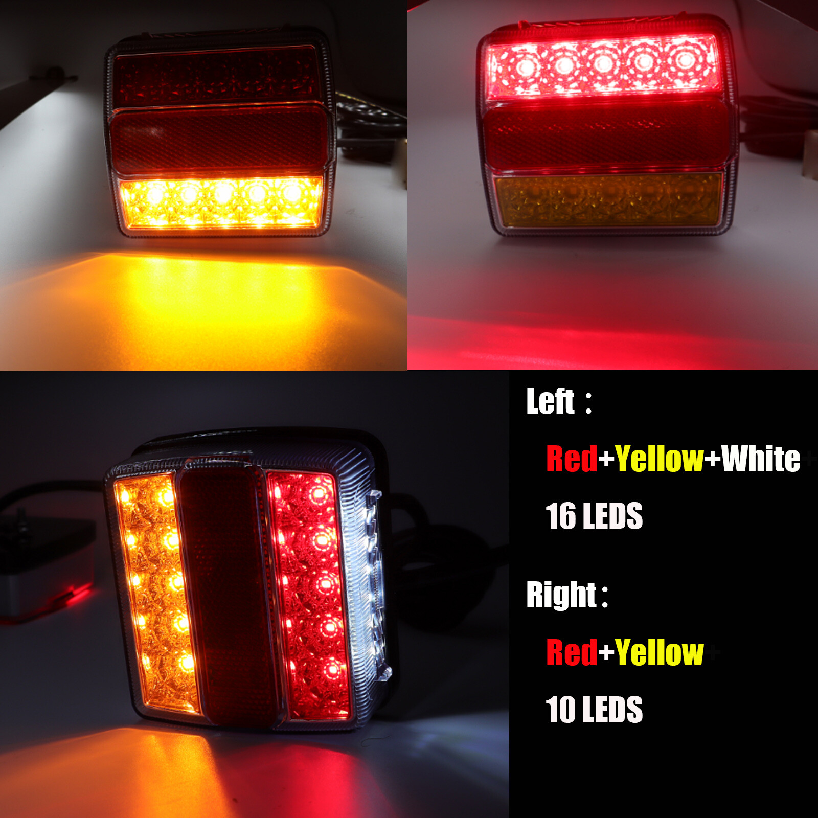 1 Set Trailer Tail Light 12V 16 Led 10m Line 7 Pin Plug Kit Stop Indicator Lamp.