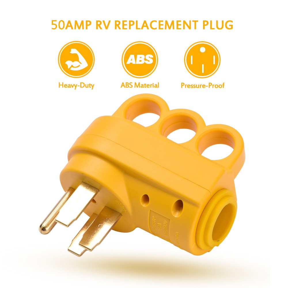 50 Amp RV Plug Male, 125 250V RV Replacement Plug, Heavy Duty NEMA 14-50P
