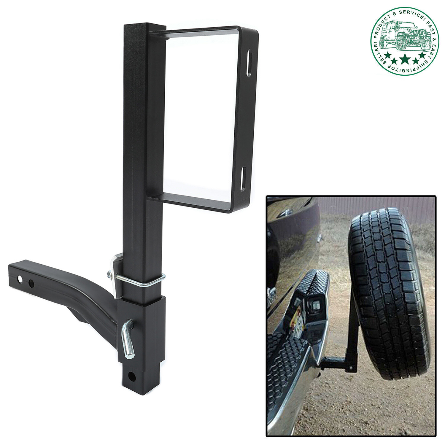 For ATV UTV 24″ High Trailer Hitch Spare Tire Mount Fits All 2″ receiver hitch