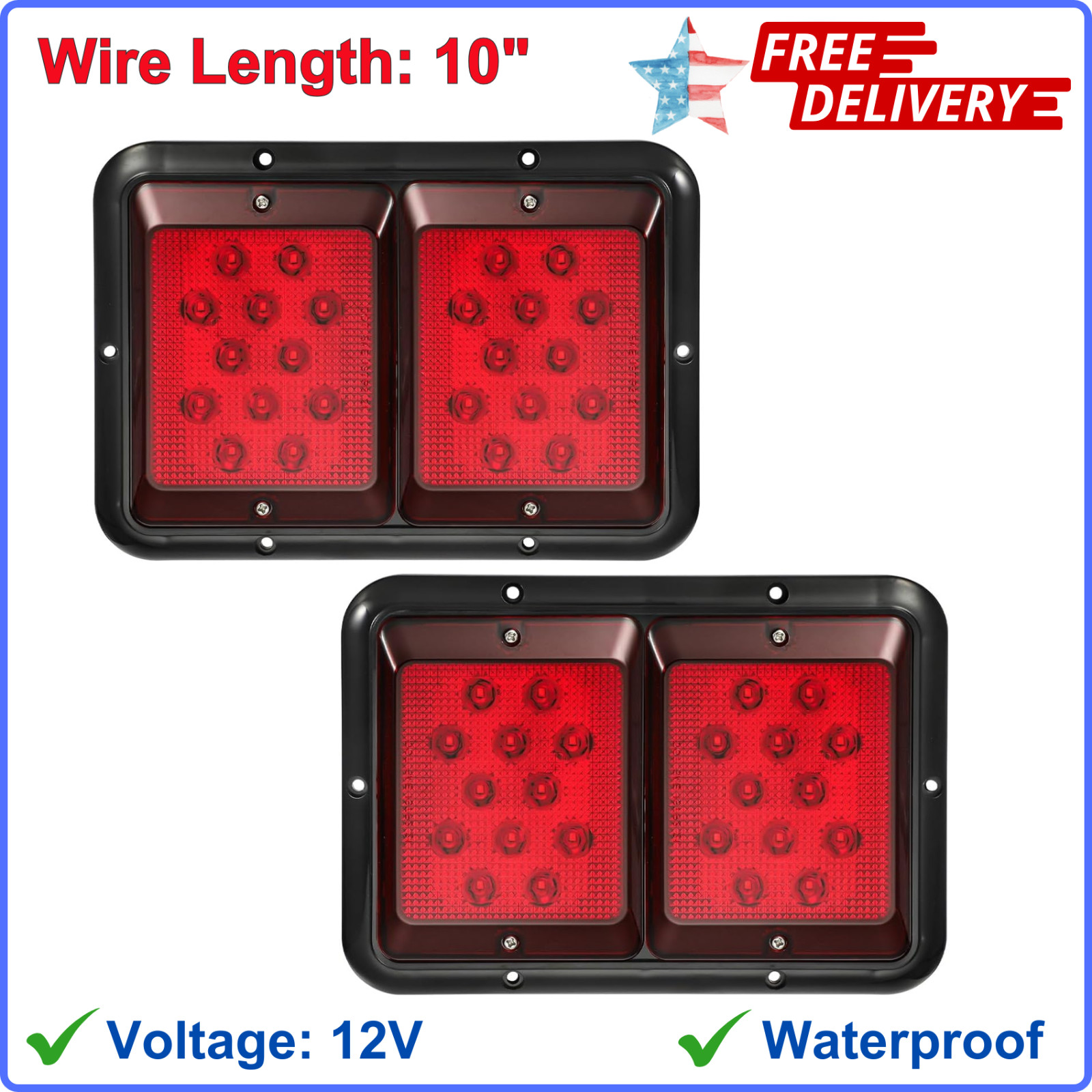 Partsam 2X Double RV Trailer Camper Tail Lights 24-2835 LED Horizontal Vertical