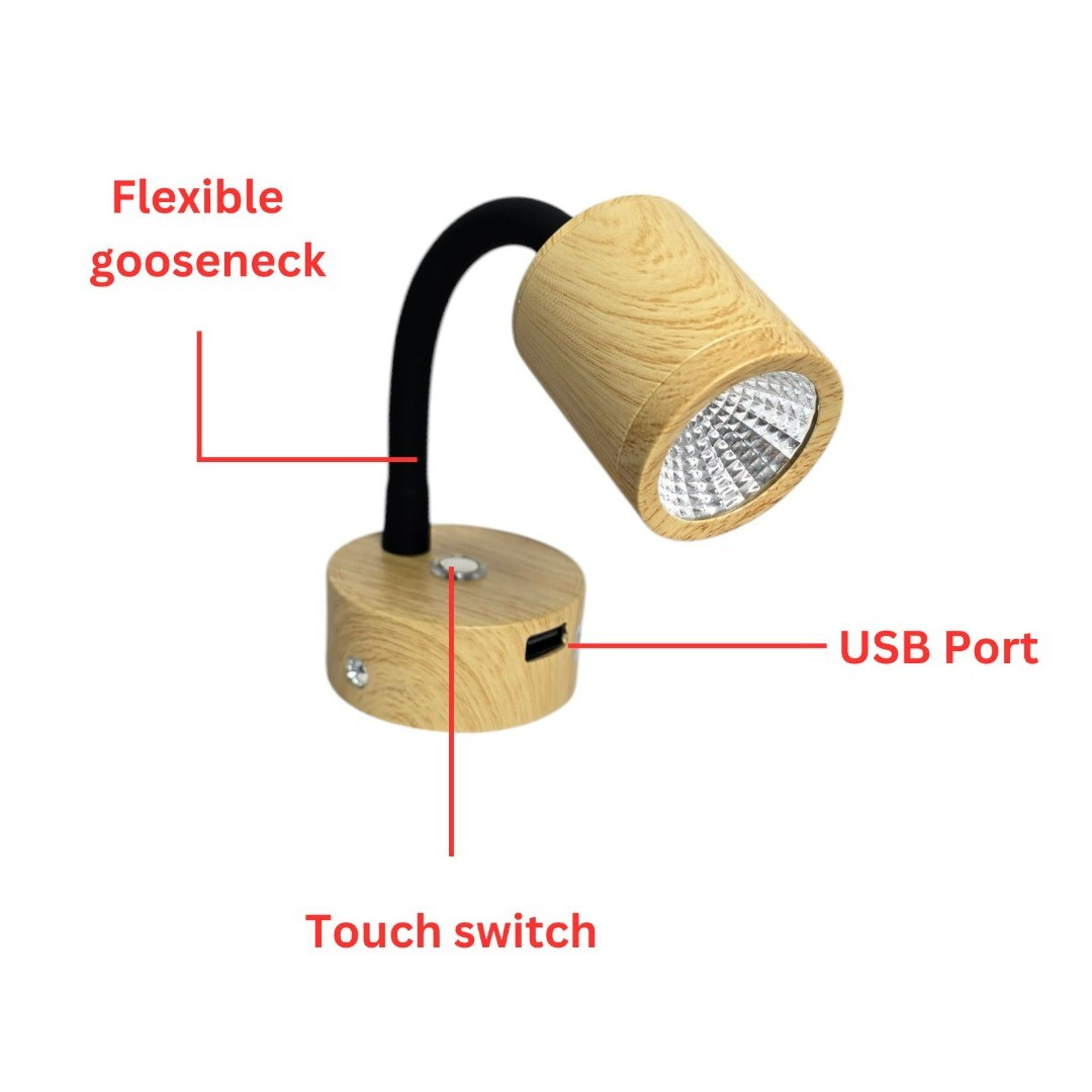12V LED Reading Light Touch Dimmable Flexible Gooseneck Spotlight USB Campervan