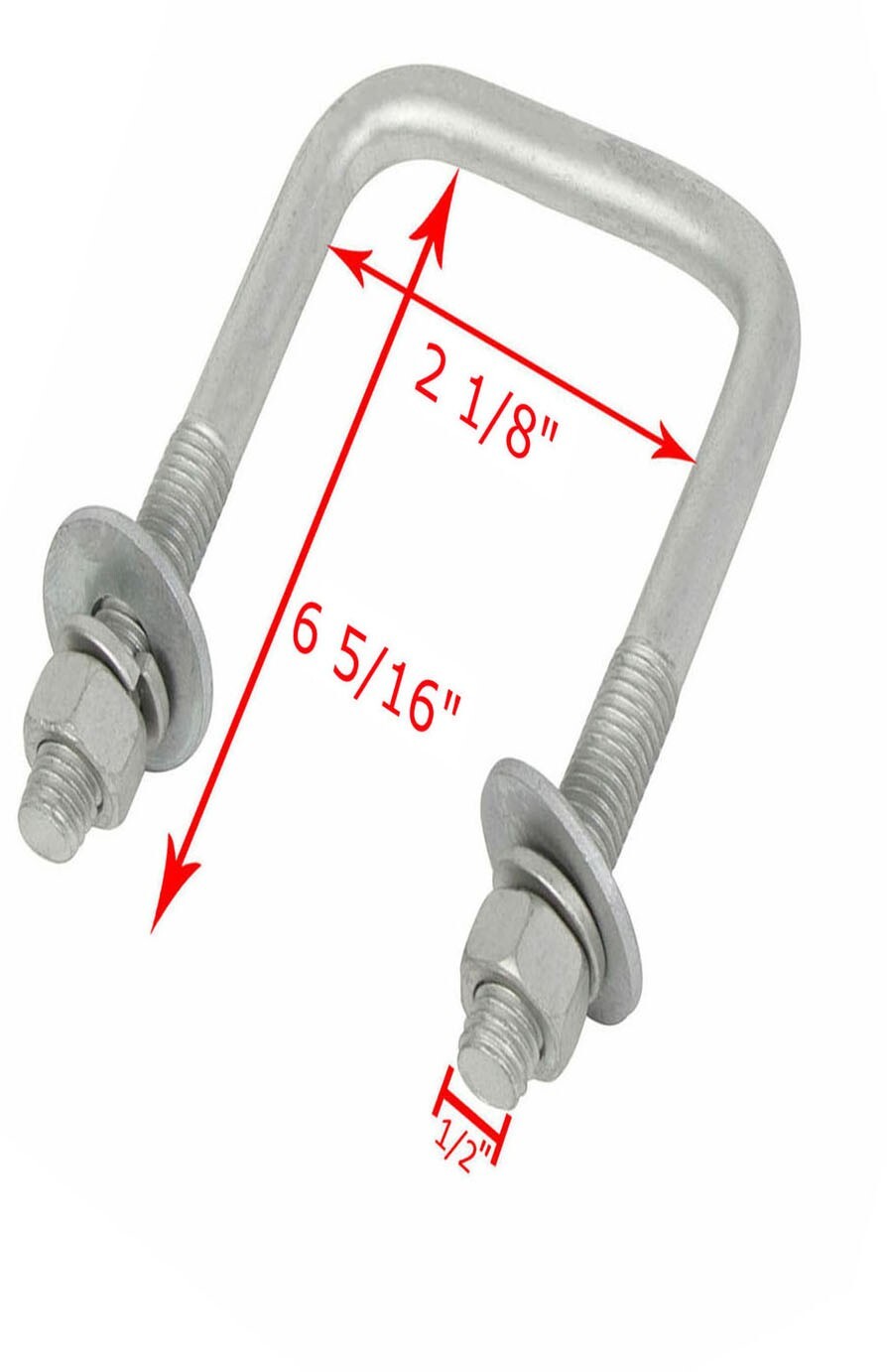 4 Boat Trailer U-Bolts Hot Dipped Galvanized Square U-bolt 1/2″x2 1/8″x6 5/16″