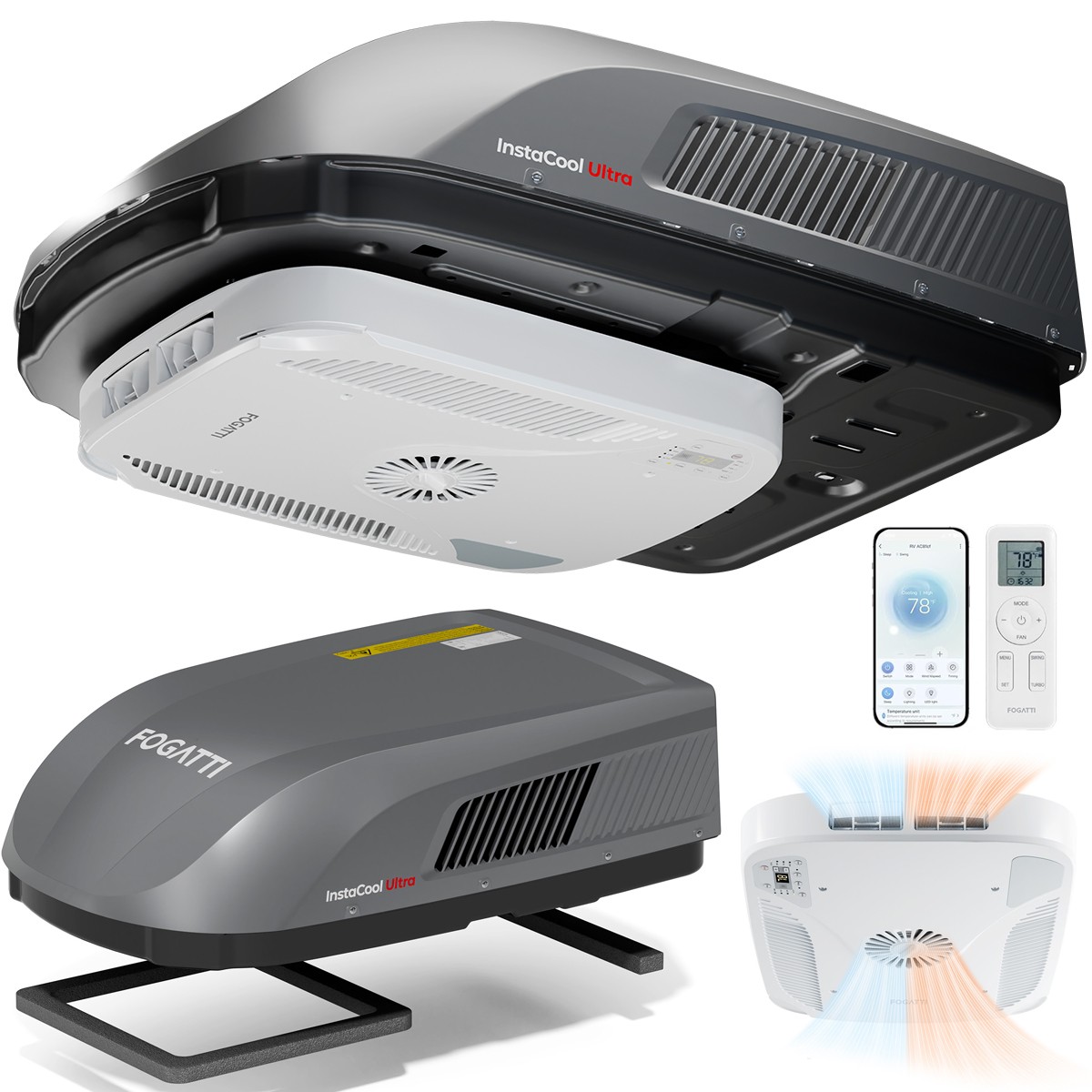 FOGATTI RV Air Conditioner 16K BTU with Heat Pump and Cooling w/ WiFi and Remote