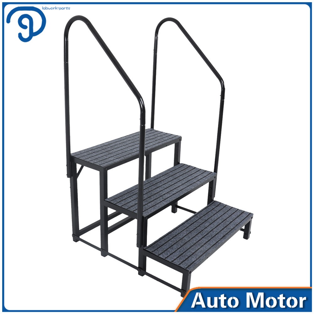 RV Steps Outdoor 2/3/4 Steps with 2 Handrails w/ Step Mat 660 lbs Load Capacity