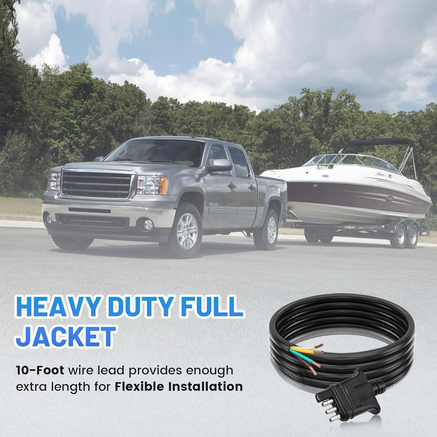 4-Way Trailer Wiring Harness 10 ft Wires 4-Pin Insulated Stranded Jacketed Cable