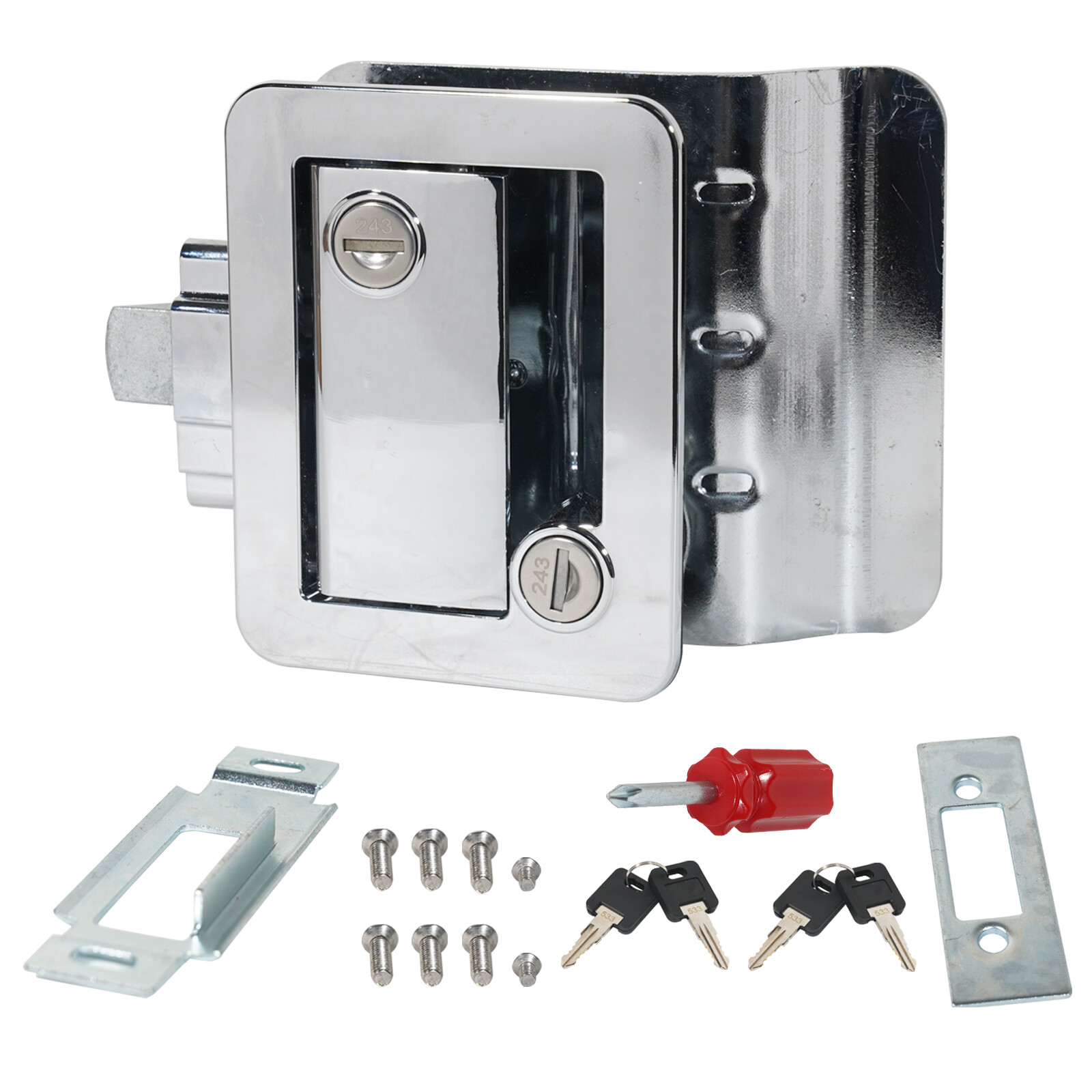 KingRVer Chrome RV Paddle Entry Door Lock Latch Handle Knob Deadbolt Key Camper