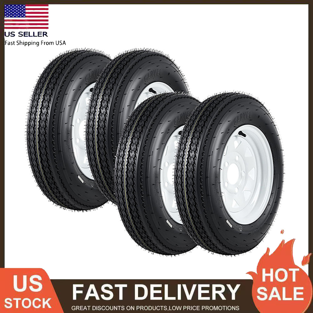 4-Pack Trailer Tires with 12″ Rim 6PR 5.3-12 5.30×12 530-12 5.3-12 5 Lug on 4.5